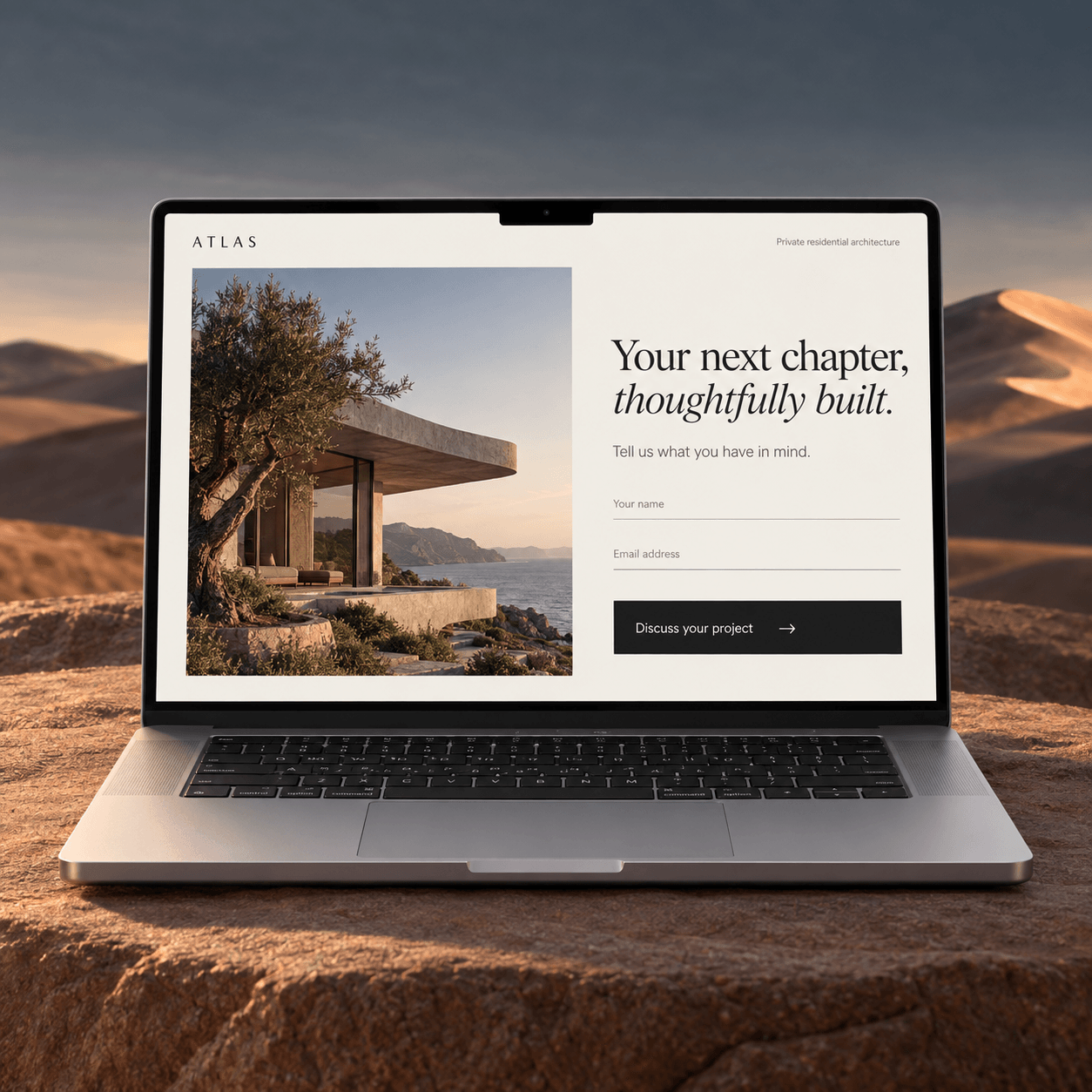 A concept enquiry page on a laptop, with one form and one next step.