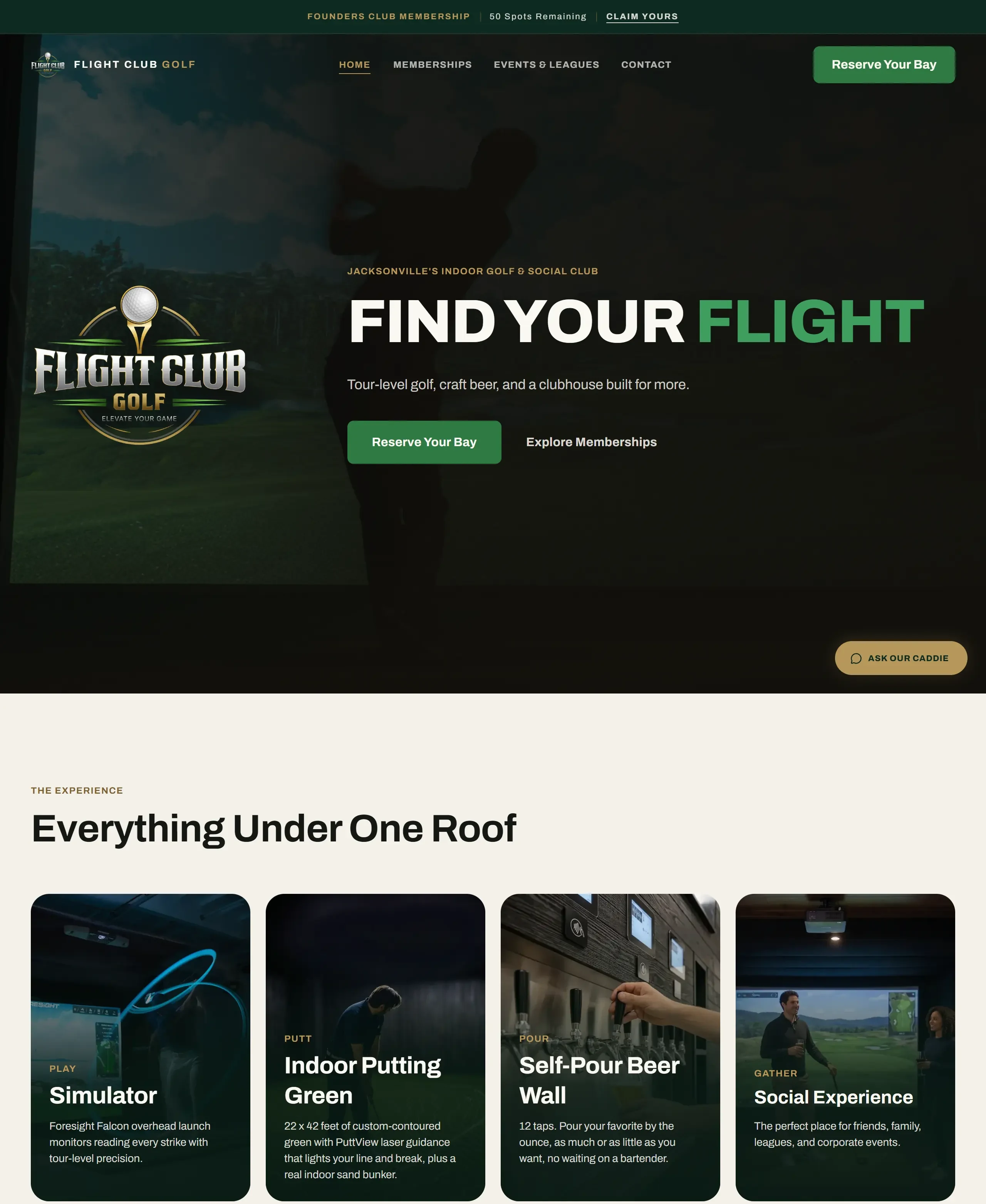 Flight Club Golf home page as it is published at flightclubgolf.com